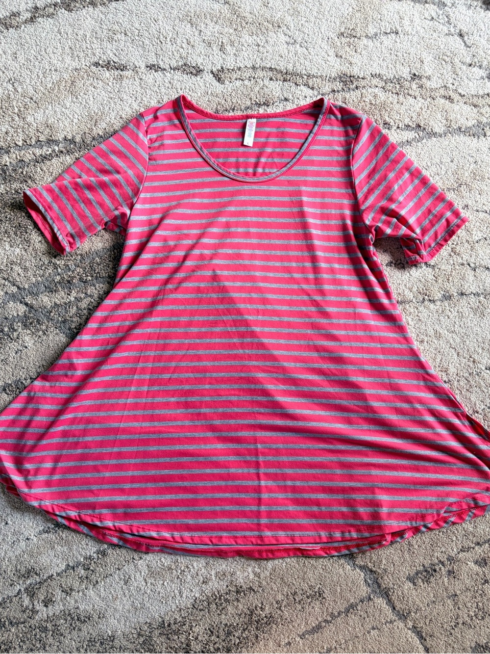 LuLaRoe Pink and Gray Striped Short-Sleeve Tunic